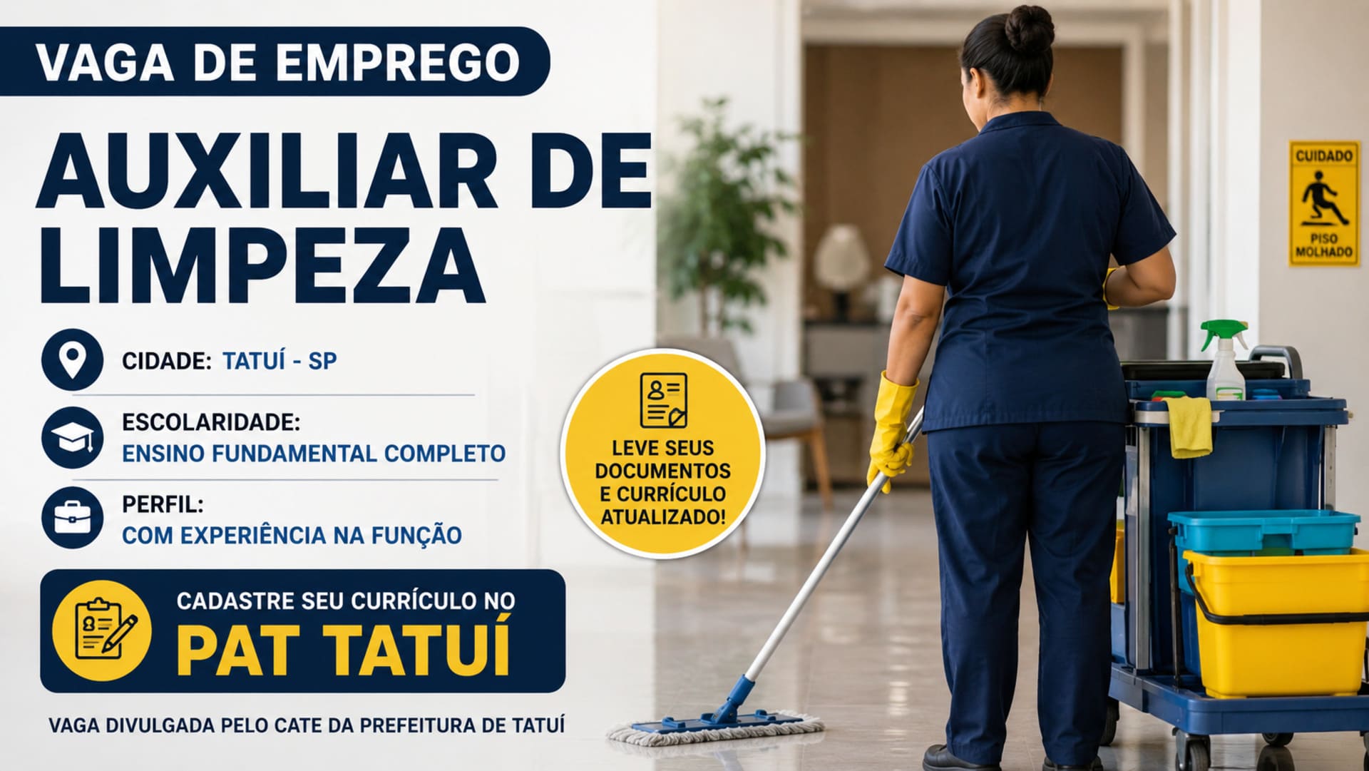 Vaga de Auxiliar de Limpeza em Tatuí.