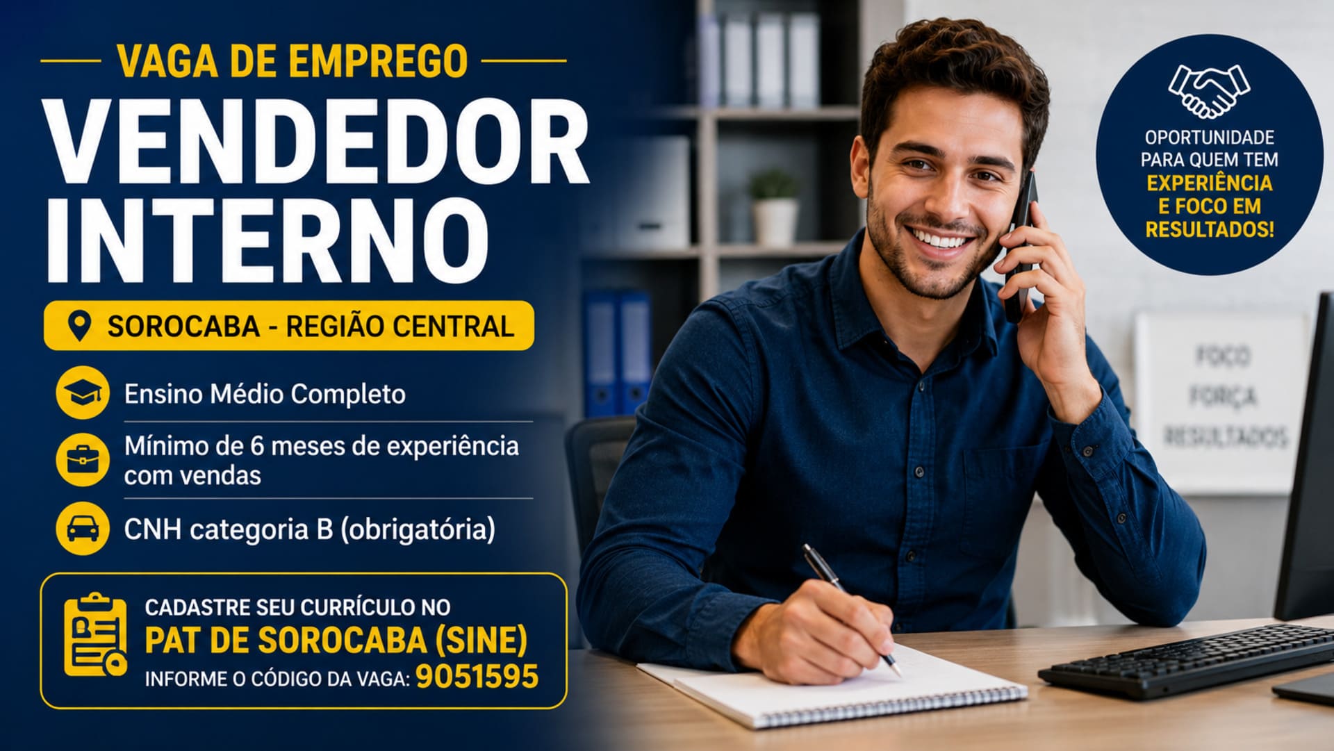 Vaga de vendedor em Sorocaba sp.