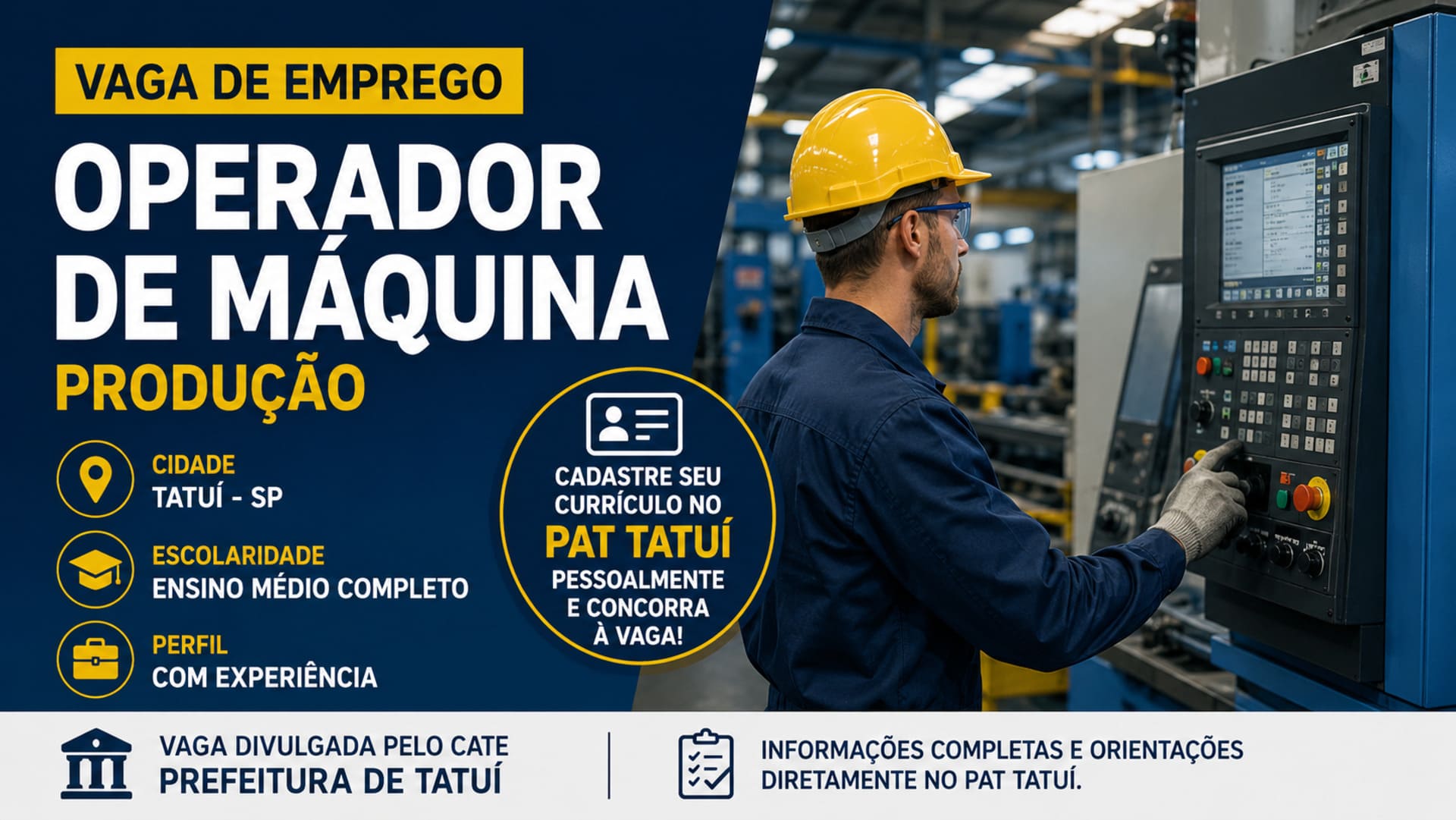 Vaga de operador de máquina de produção em Tatuí.
