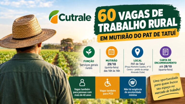 Mutirão de Vagas no Trabalho Rural Cutrale Tatuí SP.